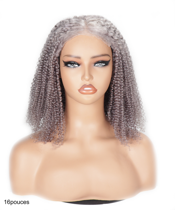 Prêt-à-Partir Sans Colle Ash Gris Afro Curly Cheveux Humains naturel Lace 5x5 Perruque