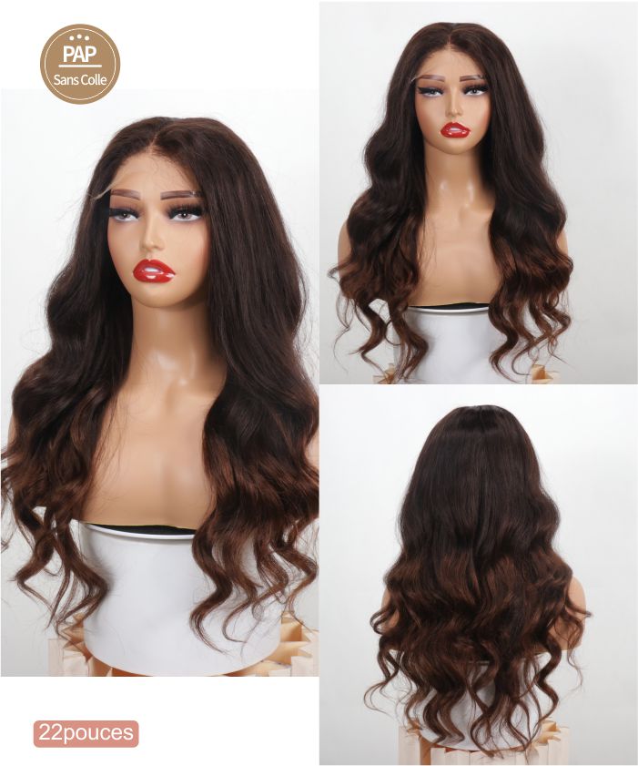 Glammane Perruque Cheveux Ondulés Ombre Brun Chocolat 3