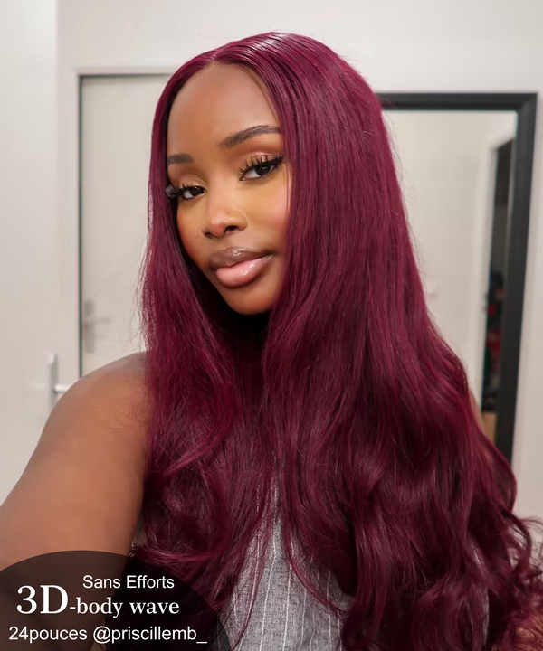 Sans efforts Prêt-à-Partir Glueless Sans Colle Bordeaux Rouge Virgins Cheveux Humains 3D Body wave Lace 5x5 Wig