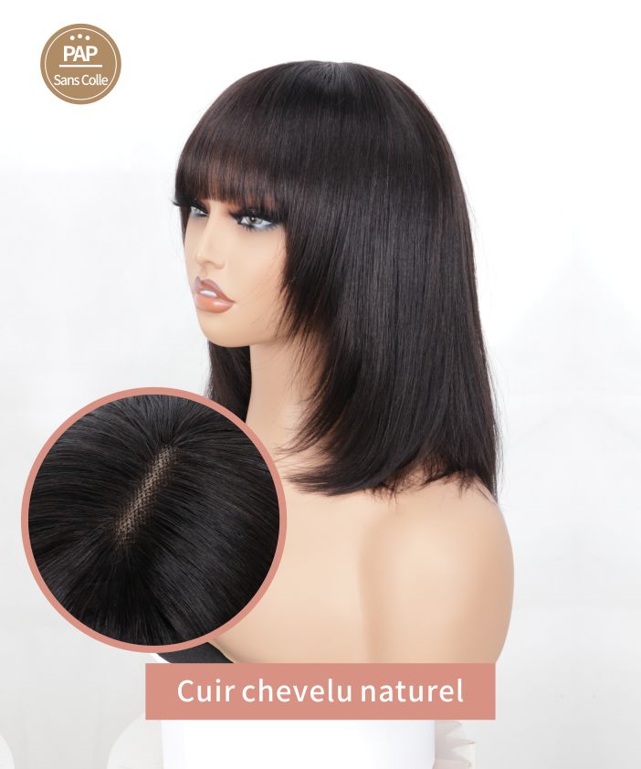 perruque cheveux humains noir lisses 5