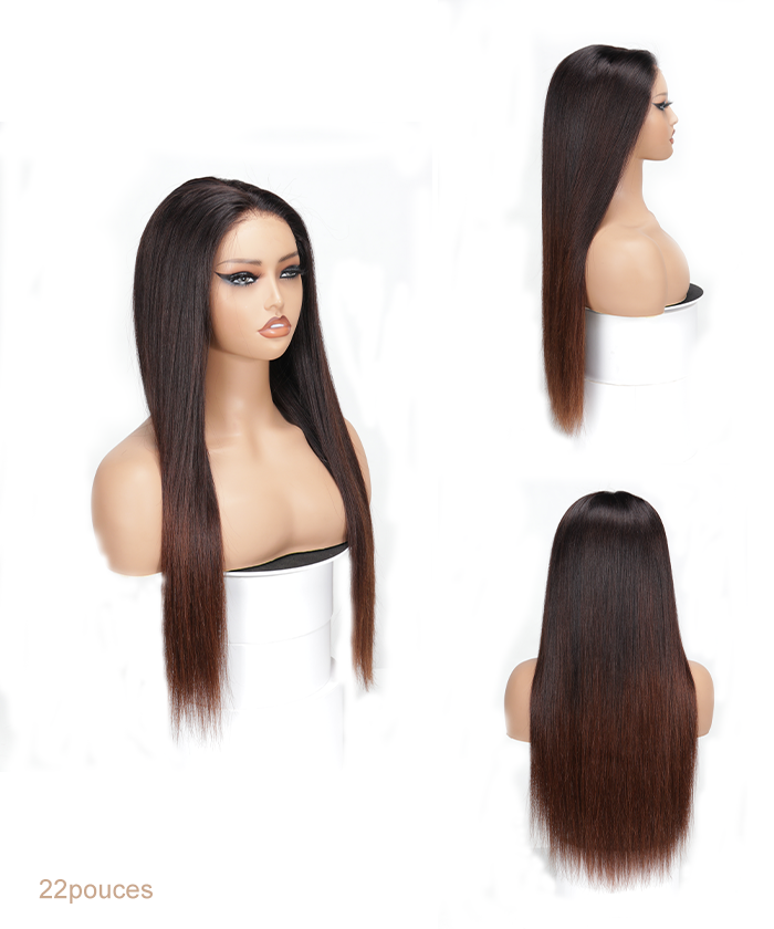 GLAMMANE Perruque Sans Colle Ombre Brune Droite