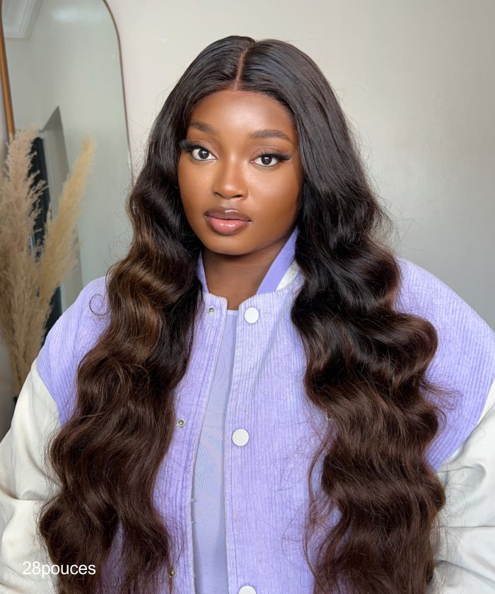 Glammane Perruque Cheveux Ondulés Ombre Brun Chocolat