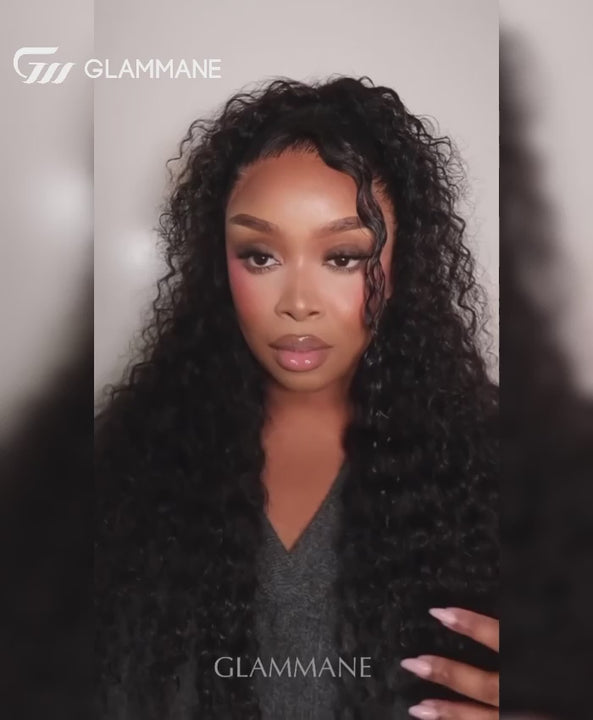 Glammane Perruque Cheveux Ondulés Noir Water Wave Video