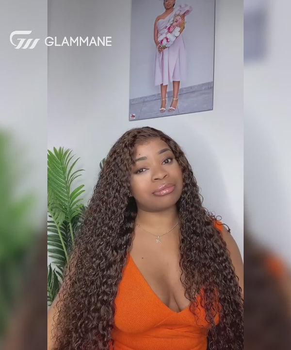 GLAMMANE Perruque Cheveux Ondulés Brun Chocolat Water Wave Video